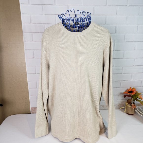 Mens Xl Tan Waffle Knit Thick Thermal 